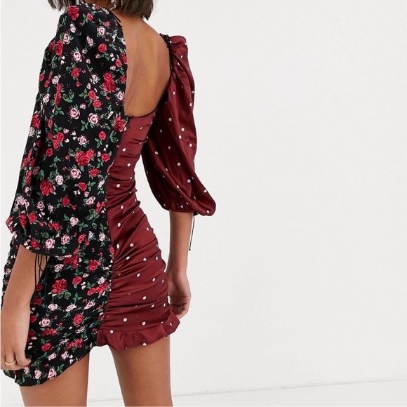 For Love and Lemons Cher Ruched Mini Dress Floral Polka Dot Medium - Picture 2 of 15